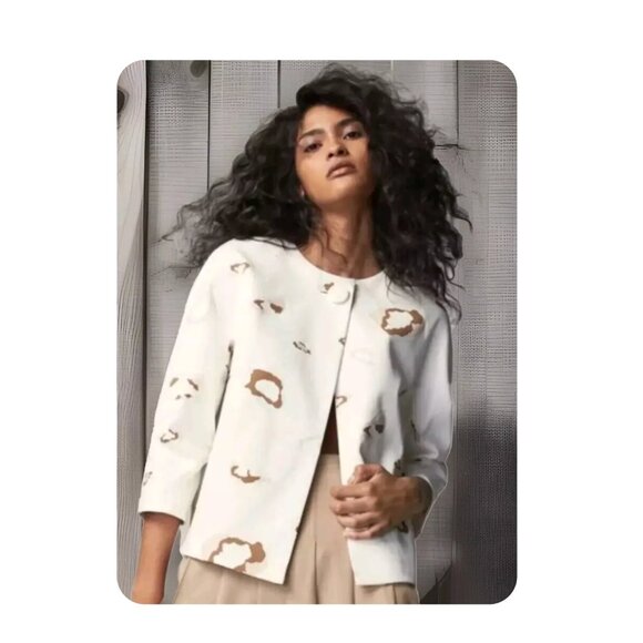MASSIMO DUTTI Women's SZ4 Jacket Blazer ANIMAL Print 100%Cotton 3/4 SLEEVES - Picture 1 of 10